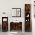 vidaXL Set mobilier de baie, 3 piese, stejar fumuriu, lemn prelucrat vidaXL Set mobilier de baie, 3 piese, stejar fumuriu, lemn prelucrat