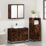 vidaXL Set mobilier de baie, 3 piese, stejar fumuriu, lemn prelucrat vidaXL Set mobilier de baie, 3 piese, stejar fumuriu, lemn prelucrat