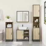 vidaXL Set mobilier de baie, 3 piese, stejar sonoma, lemn prelucrat vidaXL Set mobilier de baie, 3 piese, stejar sonoma, lemn prelucrat