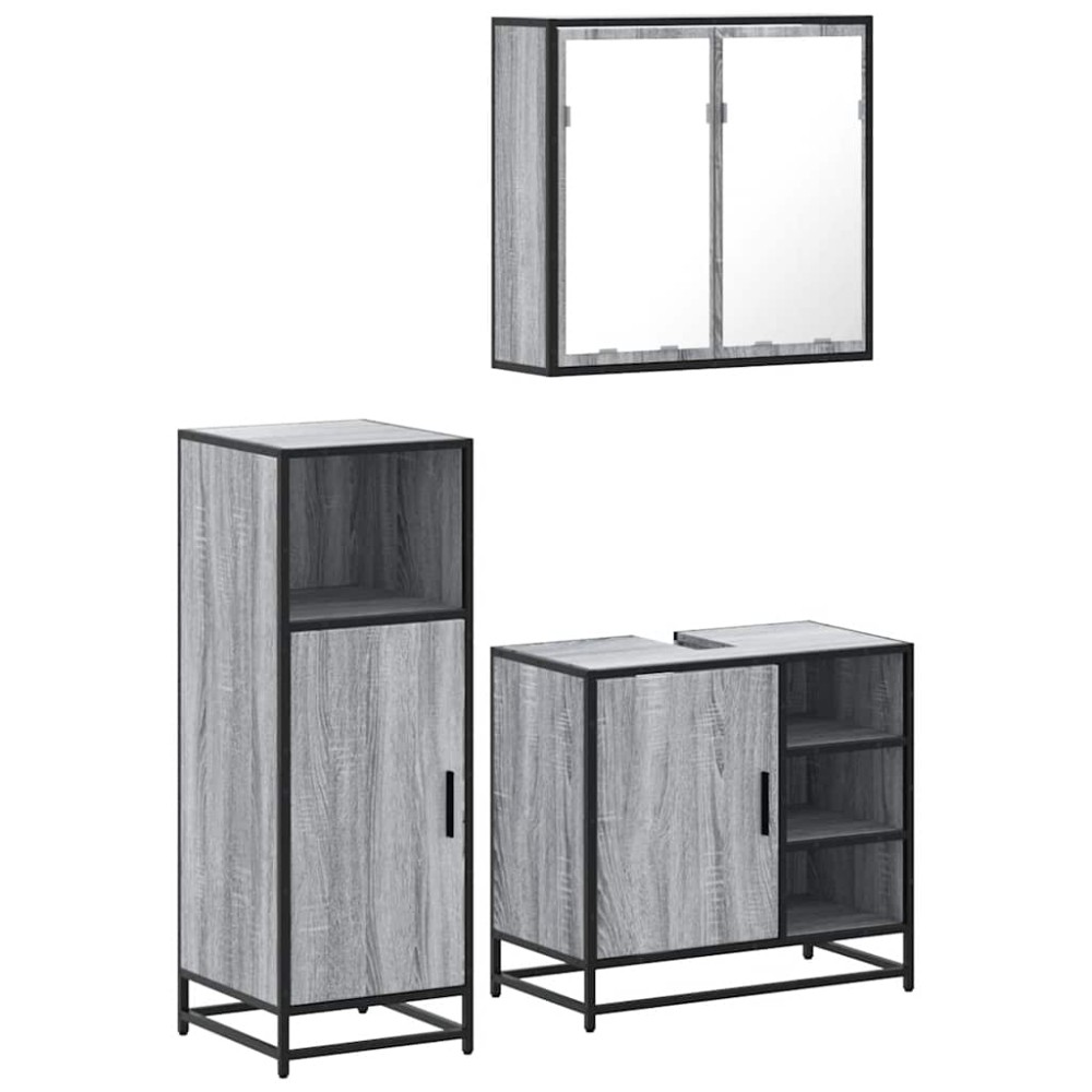 vidaXL Set mobilier de baie, 3 piese, gri sonoma, lemn prelucrat