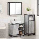 vidaXL Set mobilier de baie, 3 piese, gri sonoma, lemn prelucrat