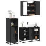 vidaXL Set mobilier de baie, 3 piese, negru, lemn compozit vidaXL Set mobilier de baie, 3 piese, negru, lemn compozit