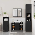 vidaXL Set mobilier de baie, 3 piese, negru, lemn compozit vidaXL Set mobilier de baie, 3 piese, negru, lemn compozit
