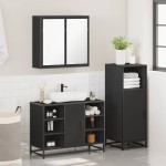 vidaXL Set mobilier de baie, 3 piese, negru, lemn compozit vidaXL Set mobilier de baie, 3 piese, negru, lemn compozit