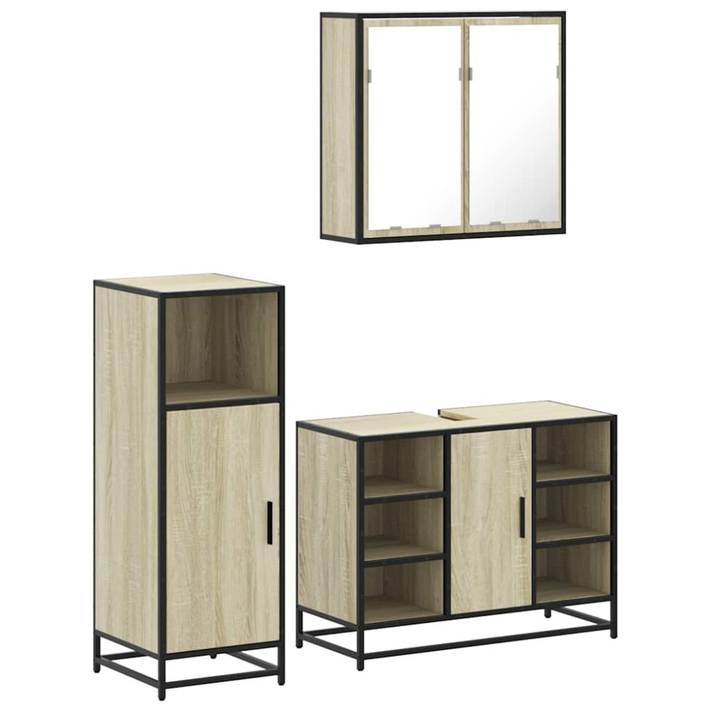 vidaXL Set mobilier de baie, 3 piese, stejar sonoma, lemn prelucrat