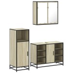 vidaXL Set mobilier de baie, 3 piese, stejar sonoma, lemn prelucrat
