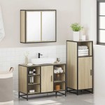 vidaXL Set mobilier de baie, 3 piese, stejar sonoma, lemn prelucrat