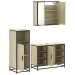 vidaXL Set mobilier de baie, 3 piese, stejar sonoma, lemn prelucrat