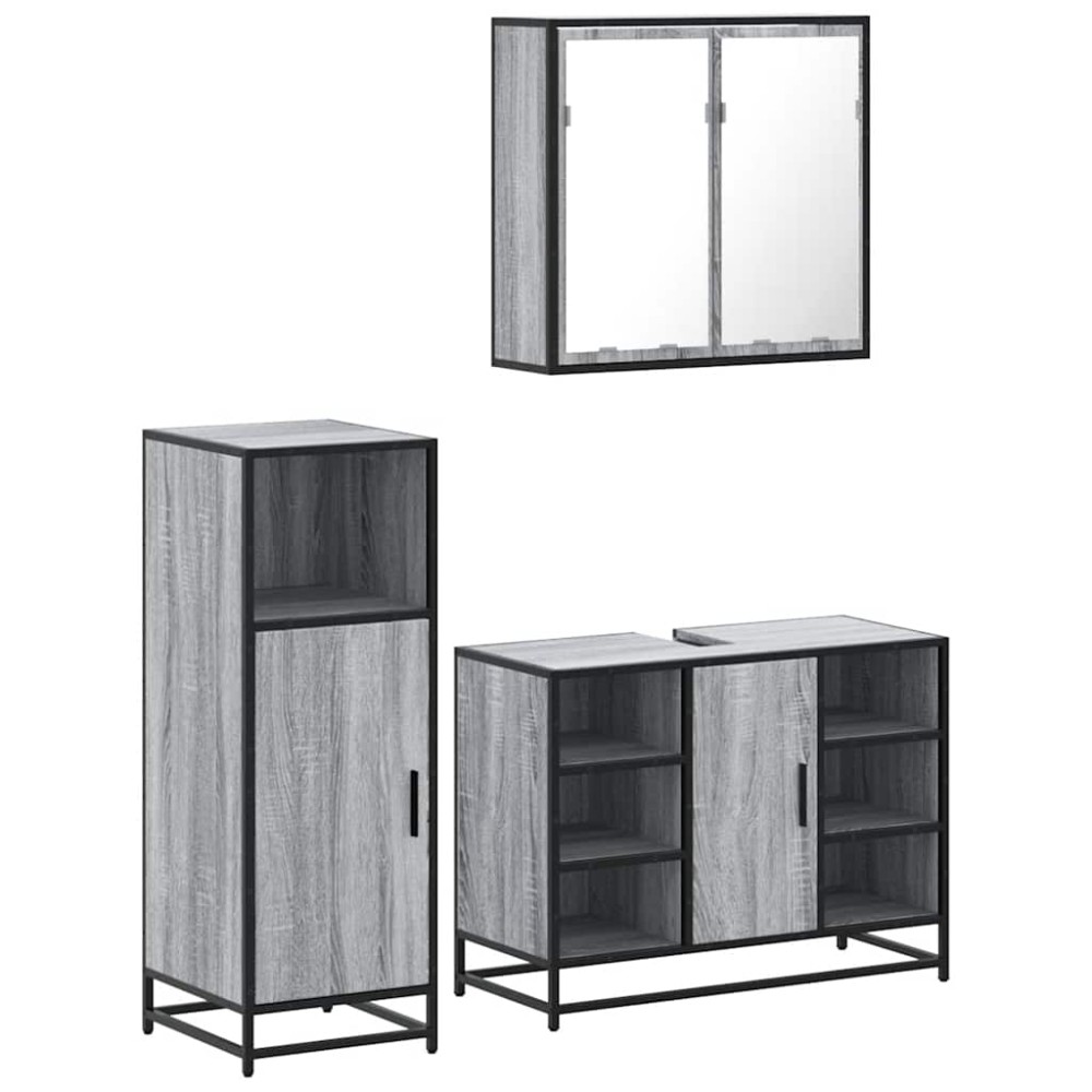 vidaXL Set mobilier de baie, 3 piese, gri sonoma, lemn prelucrat
