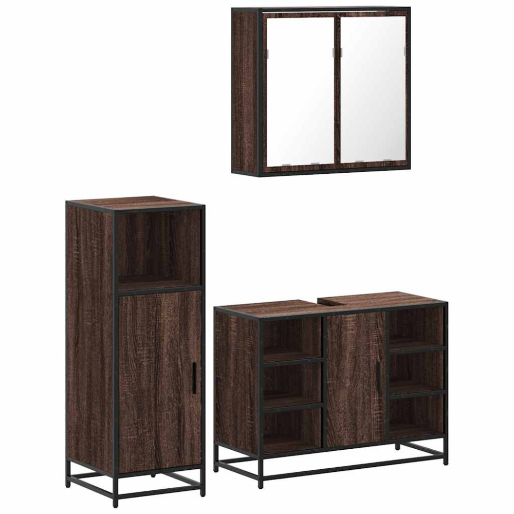 vidaXL Set mobilier de baie, 3 piese, stejar maro, lemn prelucrat