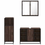 vidaXL Set mobilier de baie, 3 piese, stejar maro, lemn prelucrat