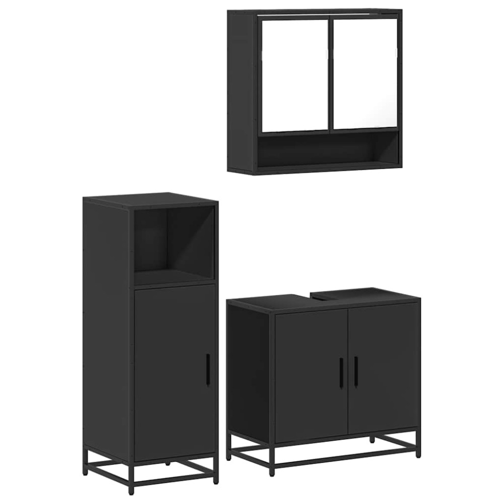 vidaXL Set mobilier de baie, 3 piese, negru, lemn compozit