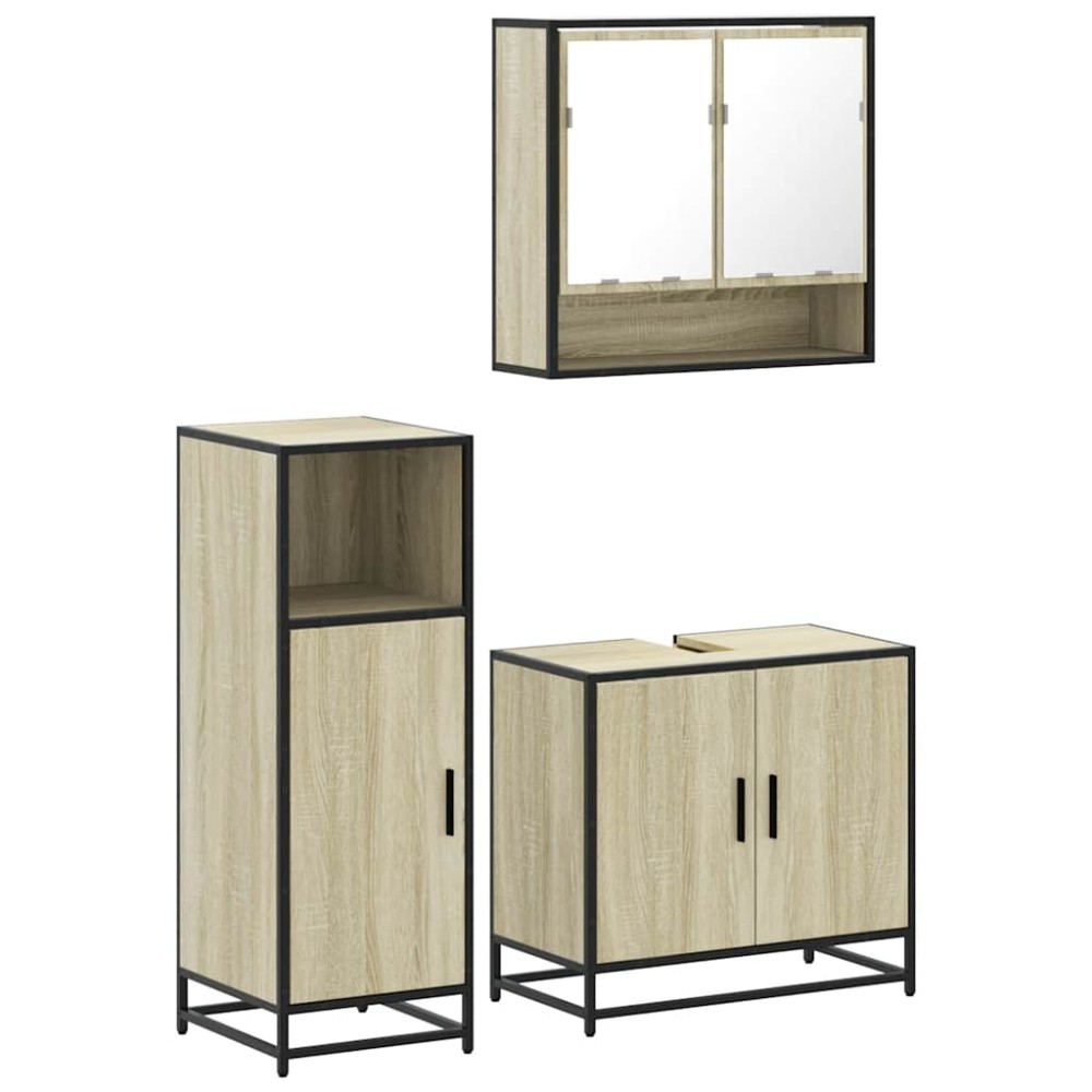 vidaXL Set mobilier de baie, 3 piese, stejar sonoma, lemn prelucrat