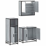 vidaXL Set mobilier de baie, 3 piese, gri sonoma, lemn prelucrat