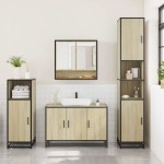 vidaXL Set mobilier de baie, 3 piese, stejar sonoma, lemn prelucrat