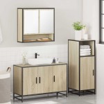 vidaXL Set mobilier de baie, 3 piese, stejar sonoma, lemn prelucrat