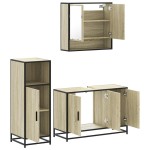 vidaXL Set mobilier de baie, 3 piese, stejar sonoma, lemn prelucrat