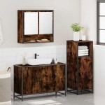 vidaXL Set mobilier de baie, 3 piese, stejar fumuriu, lemn prelucrat