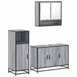 vidaXL Set mobilier de baie, 3 piese, gri sonoma, lemn prelucrat