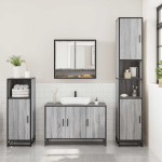 vidaXL Set mobilier de baie, 3 piese, gri sonoma, lemn prelucrat