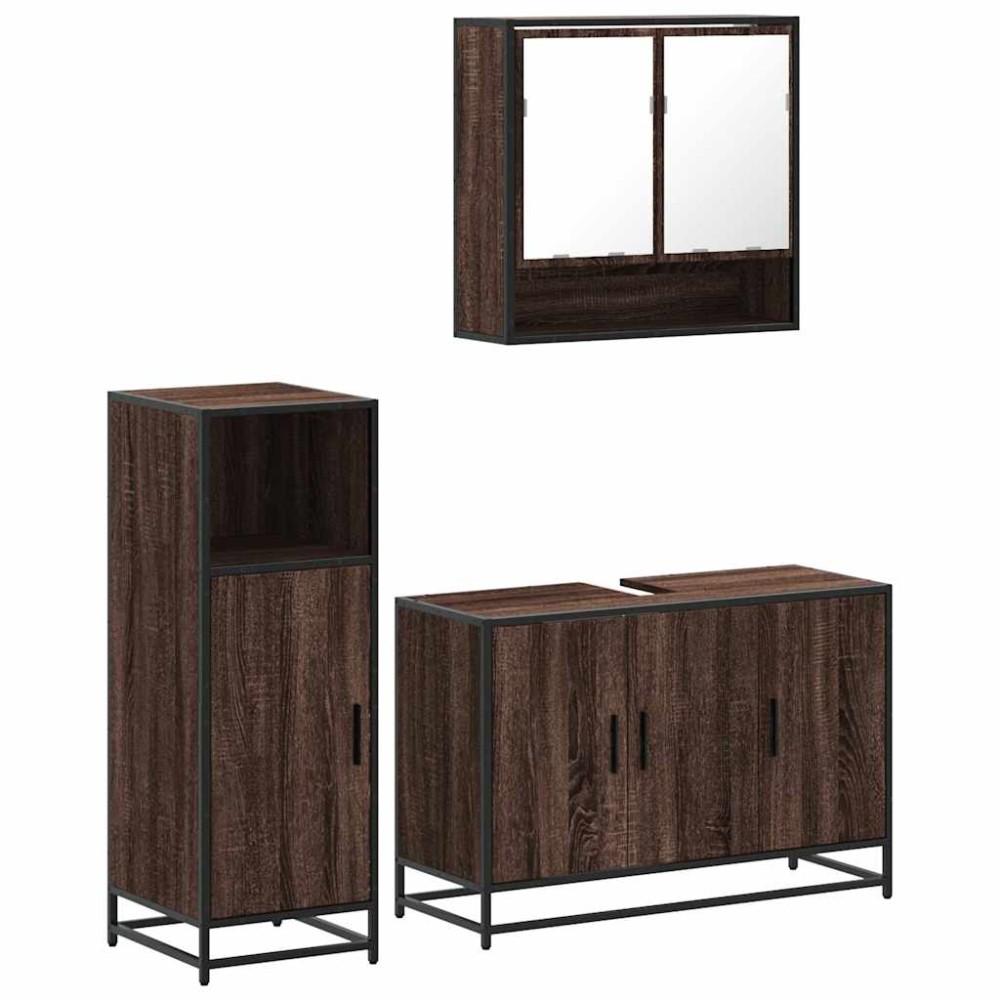 vidaXL Set mobilier de baie, 3 piese, stejar maro, lemn prelucrat