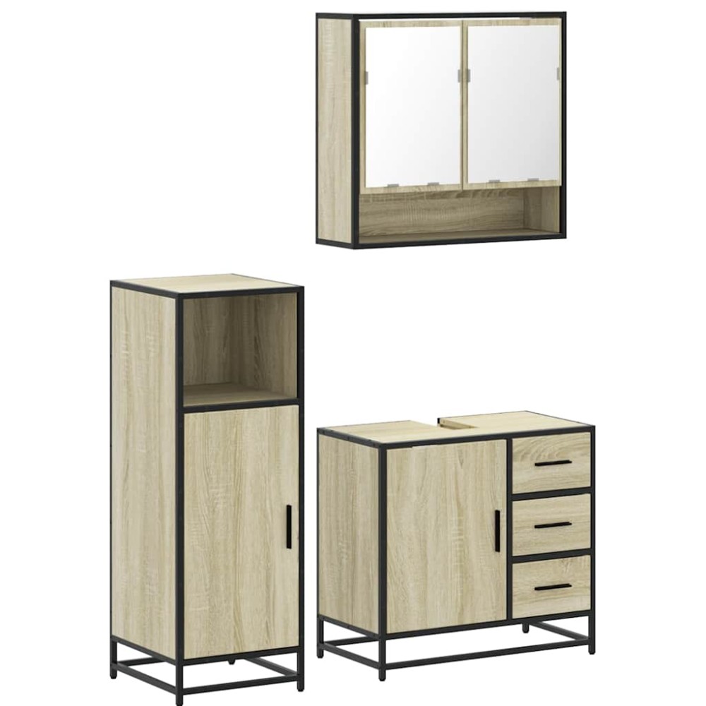 vidaXL Set mobilier de baie, 3 piese, stejar sonoma, lemn prelucrat