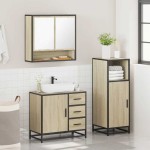 vidaXL Set mobilier de baie, 3 piese, stejar sonoma, lemn prelucrat