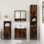 vidaXL Set mobilier de baie, 3 piese, stejar fumuriu, lemn prelucrat