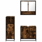 vidaXL Set mobilier de baie, 3 piese, stejar fumuriu, lemn prelucrat
