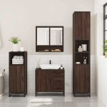 vidaXL Set mobilier de baie, 3 piese, stejar maro, lemn prelucrat