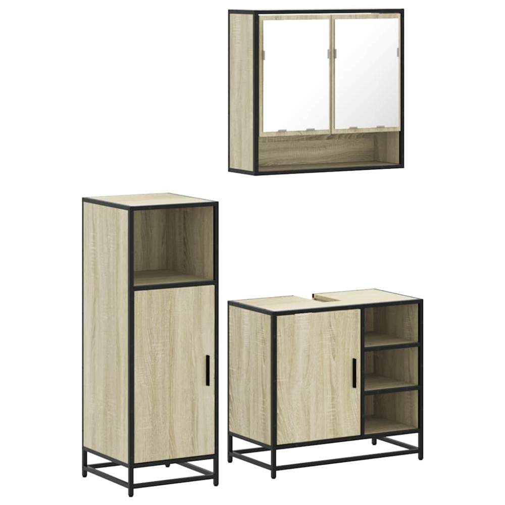 vidaXL Set mobilier de baie, 3 piese, stejar sonoma, lemn prelucrat
