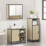 vidaXL Set mobilier de baie, 3 piese, stejar sonoma, lemn prelucrat vidaXL Set mobilier de baie, 3 piese, stejar sonoma, lemn prelucrat