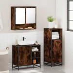 vidaXL Set mobilier de baie, 3 piese, stejar fumuriu, lemn prelucrat vidaXL Set mobilier de baie, 3 piese, stejar fumuriu, lemn prelucrat