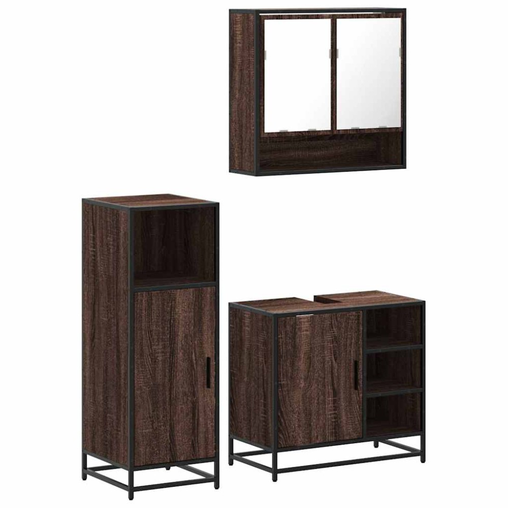 vidaXL Set mobilier de baie, 3 piese, stejar maro, lemn prelucrat