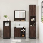 vidaXL Set mobilier de baie, 3 piese, stejar maro, lemn prelucrat