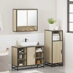 vidaXL Set mobilier de baie, 3 piese, stejar sonoma, lemn prelucrat vidaXL Set mobilier de baie, 3 piese, stejar sonoma, lemn prelucrat