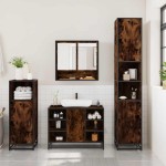 vidaXL Set mobilier de baie, 3 piese, stejar fumuriu, lemn prelucrat vidaXL Set mobilier de baie, 3 piese, stejar fumuriu, lemn prelucrat