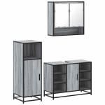 vidaXL Set mobilier de baie, 3 piese, gri sonoma, lemn prelucrat