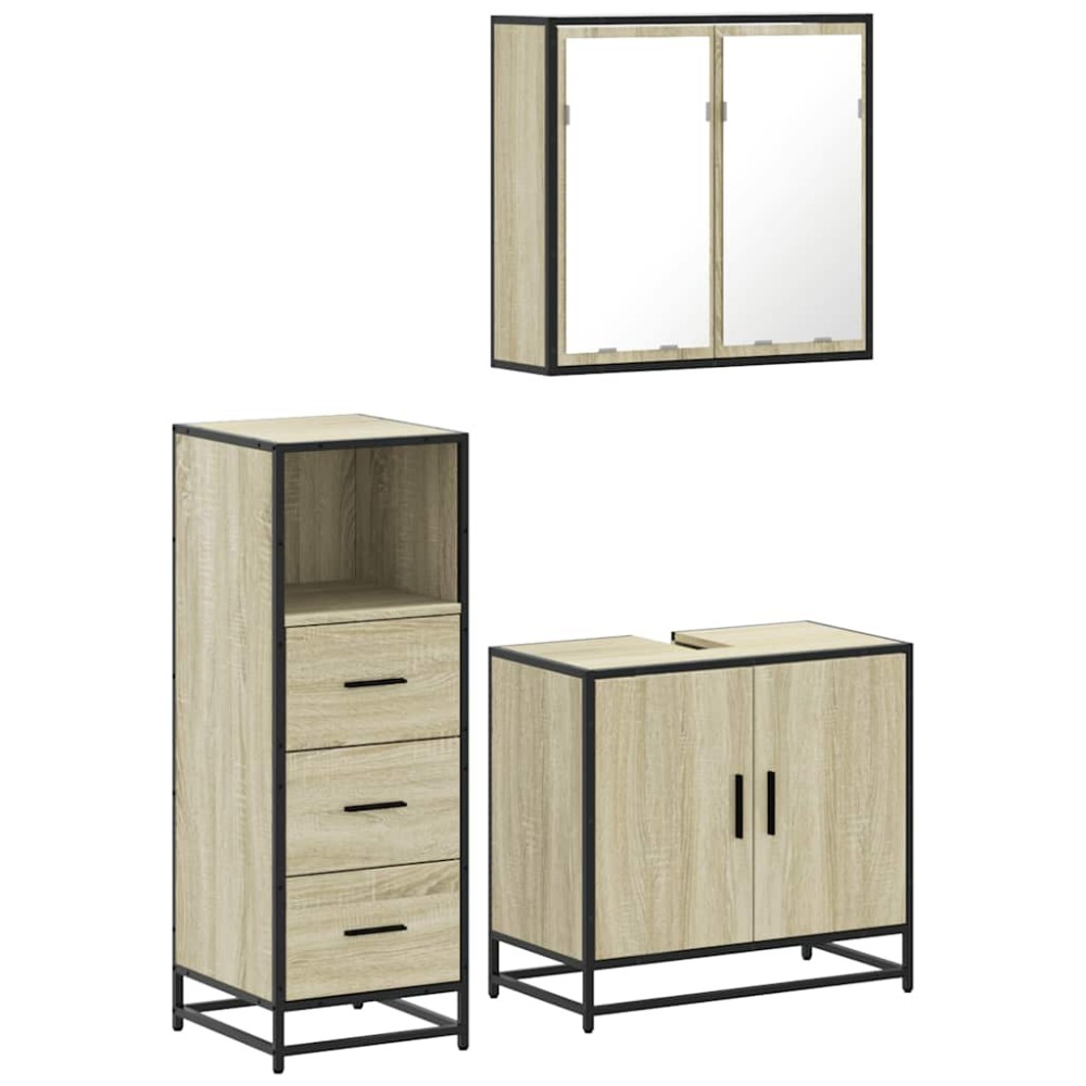 vidaXL Set mobilier de baie, 3 piese, stejar sonoma, lemn prelucrat