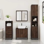 vidaXL Set mobilier de baie, 3 piese, stejar maro, lemn prelucrat