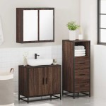 vidaXL Set mobilier de baie, 3 piese, stejar maro, lemn prelucrat