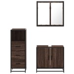 vidaXL Set mobilier de baie, 3 piese, stejar maro, lemn prelucrat