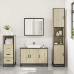 vidaXL Set mobilier de baie, 3 piese, stejar sonoma, lemn prelucrat