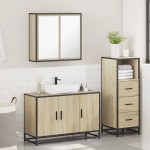 vidaXL Set mobilier de baie, 3 piese, stejar sonoma, lemn prelucrat