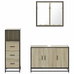 vidaXL Set mobilier de baie, 3 piese, stejar sonoma, lemn prelucrat