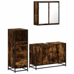 vidaXL Set mobilier de baie, 3 piese, stejar fumuriu, lemn prelucrat