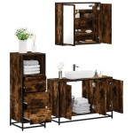 vidaXL Set mobilier de baie, 3 piese, stejar fumuriu, lemn prelucrat