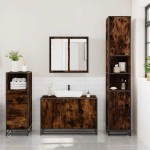 vidaXL Set mobilier de baie, 3 piese, stejar fumuriu, lemn prelucrat
