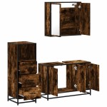 vidaXL Set mobilier de baie, 3 piese, stejar fumuriu, lemn prelucrat