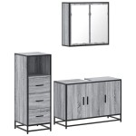 vidaXL Set mobilier de baie, 3 piese, gri sonoma, lemn prelucrat